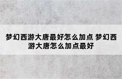 梦幻西游大唐最好怎么加点 梦幻西游大唐怎么加点最好